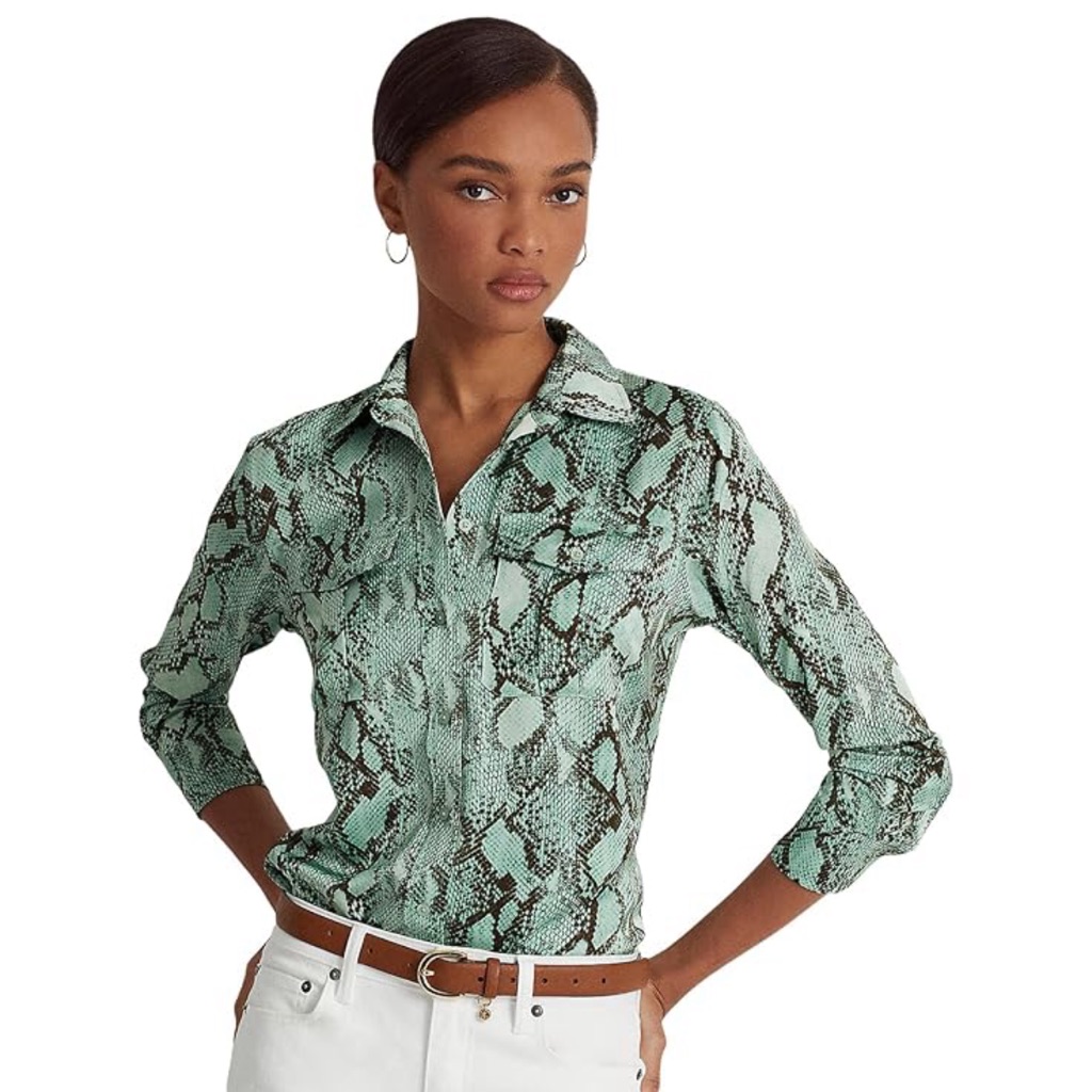 Lauren Ralph Lauren Snakeskin Printed Collared Long Sleeve Shirt